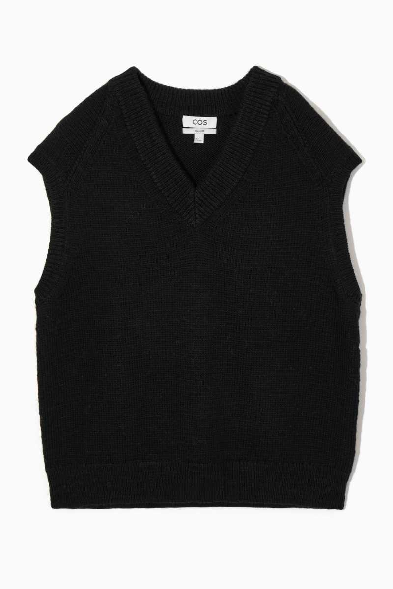 Gilet Uomo COS V-Neck Textured-Lana Vergine Nere | 3571608-CE